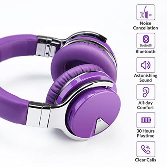 NWT Silensys Unisex E7 Active Noise Cancelling Bluetooth Headphones - Purple - Picture 2 of 6